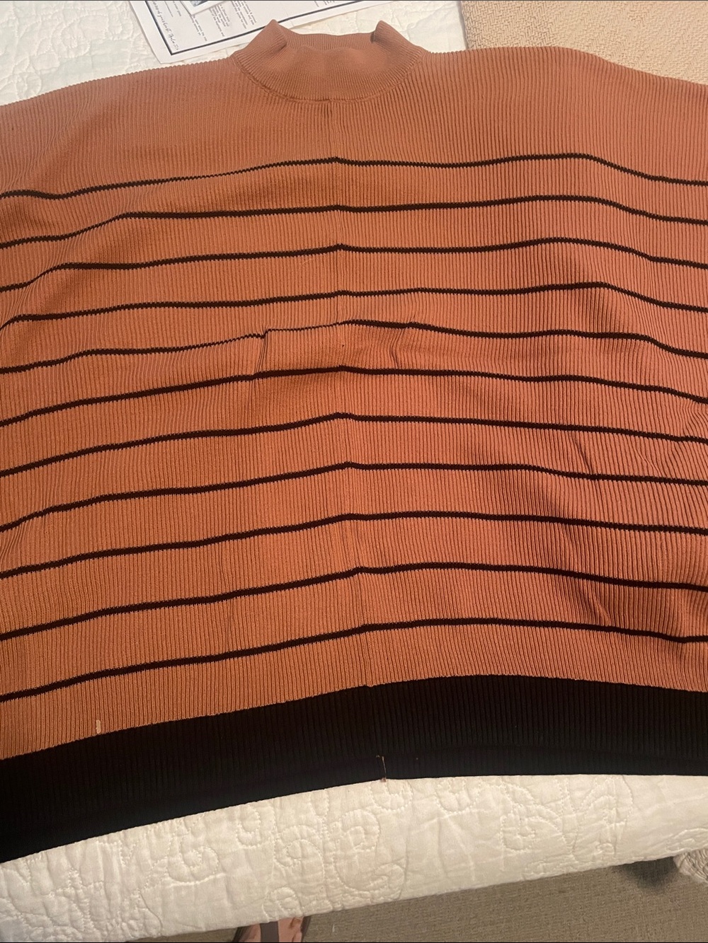 Women's Rust Striped Knit A-Line Sweater